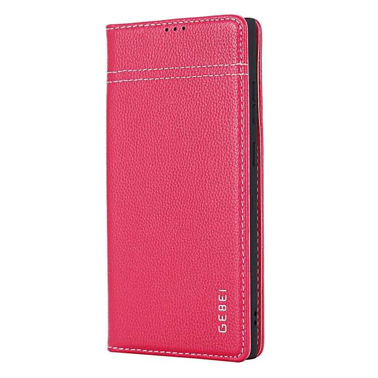 For Samsung Galaxy S24 Ultra 5G GEBEI Top-grain Horizontal Flip Leather Phone Case(Rose Red) - Galaxy S24 Ultra 5G Cases by GEBEI | Online Shopping UK | buy2fix