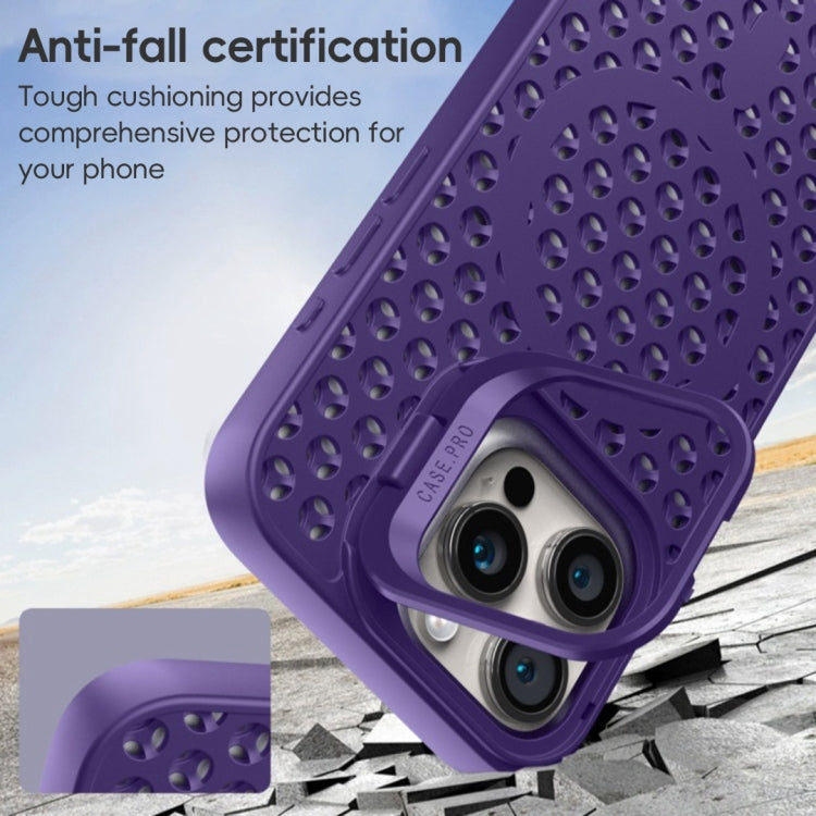 For iPhone 11 Pro Max Hollow Cooling Lens Holder MagSafe Magnetic TPU Phone Case(Purple) - iPhone 11 Pro Max Cases by buy2fix | Online Shopping UK | buy2fix