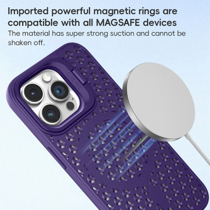 For iPhone 15 Pro Hollow Cooling Lens Holder MagSafe Magnetic TPU Phone Case(Purple) - iPhone 15 Pro Cases by buy2fix | Online Shopping UK | buy2fix