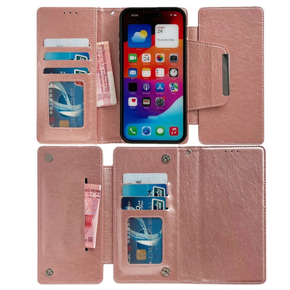 For iPhone 16 Pro Multifunctional Seven Cards Wallet Leather Phone Case(Rose Gold) - iPhone 16 Pro Cases by buy2fix | Online Shopping UK | buy2fix