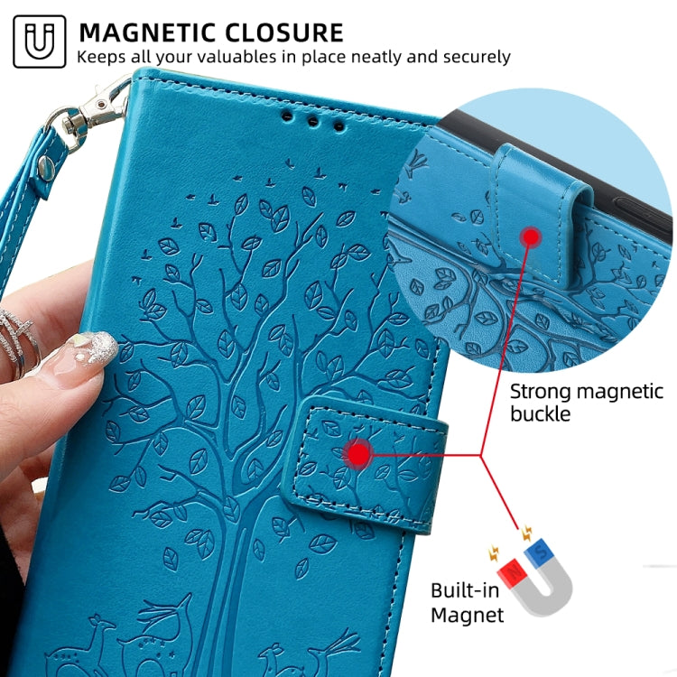 For OnePlus 11 Tree & Deer Embossed Leather Phone Case(Blue) - OnePlus Cases by buy2fix | Online Shopping UK | buy2fix