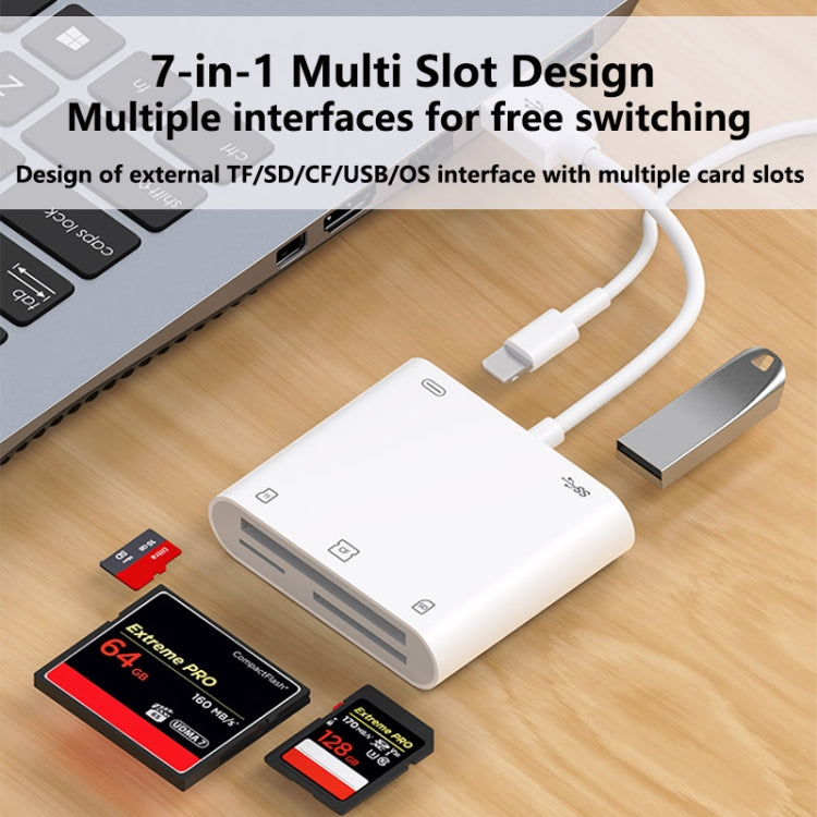 7 in 1 USB 3.0 + 8 Pin Interface Multi-function OTG Card Reader(White) - U Disk & Card Reader by buy2fix | Online Shopping UK | buy2fix