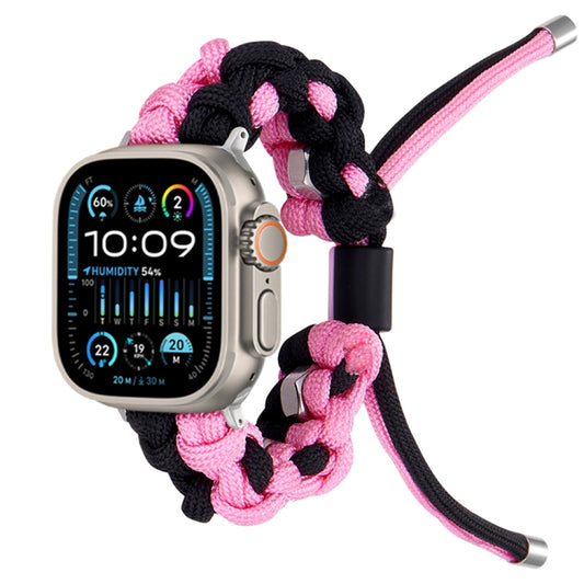 For Apple Watch Ultra 2 49mm Screw Nut Dual-Color Braided Paracord Watch Band(Black Pink) - Watch Bands by buy2fix | Online Shopping UK | buy2fix