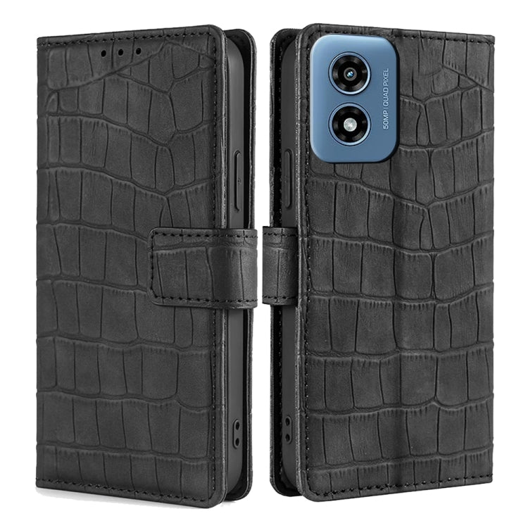 For Motorola Moto G Play 4G 2024 Skin Feel Crocodile Magnetic Clasp Leather Phone Case(Black) - Motorola Cases by buy2fix | Online Shopping UK | buy2fix