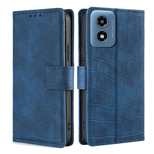 For Motorola Moto G Play 4G 2024 Skin Feel Crocodile Magnetic Clasp Leather Phone Case(Blue) - Motorola Cases by buy2fix | Online Shopping UK | buy2fix