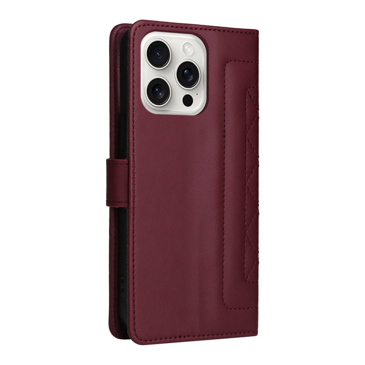 For iPhone 16 Pro Max Diamond Lattice Leather Flip Phone Case(Wine Red) - iPhone 16 Pro Max Cases by buy2fix | Online Shopping UK | buy2fix