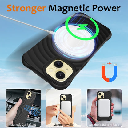 For iPhone 15 Wave Texture MagSafe Magnetic Liquid Silicone Phone Case(Black) - iPhone 15 Cases by buy2fix | Online Shopping UK | buy2fix