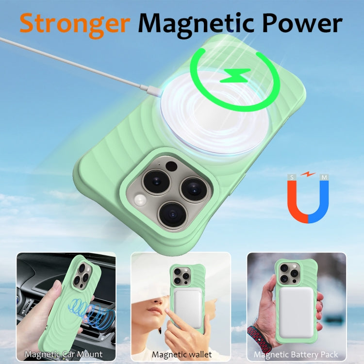 For iPhone 16 Pro Max Wave Texture MagSafe Magnetic Liquid Silicone Phone Case(Green) - iPhone 16 Pro Max Cases by buy2fix | Online Shopping UK | buy2fix