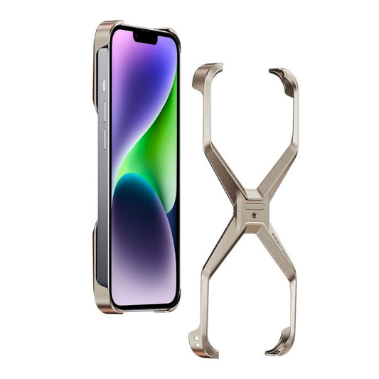 For iPhone 13 / 14 Frameless X-shaped Metal Phone Case(Titanium Gold) - iPhone 14 Cases by buy2fix | Online Shopping UK | buy2fix