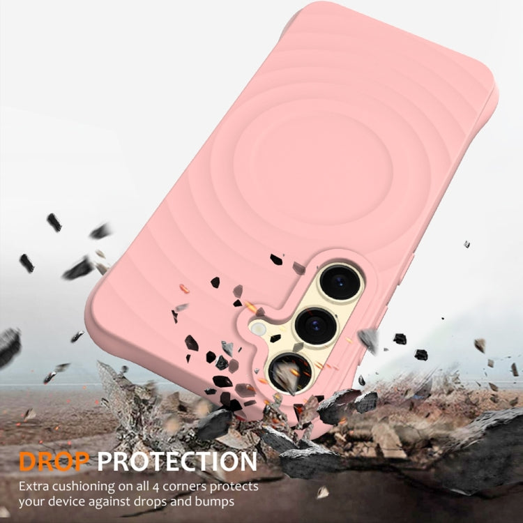 For Samsung Galaxy S25 5G Wave Texture MagSafe Magnetic Liquid Silicone Phone Case(Pink) - Galaxy S25 5G Cases by buy2fix | Online Shopping UK | buy2fix