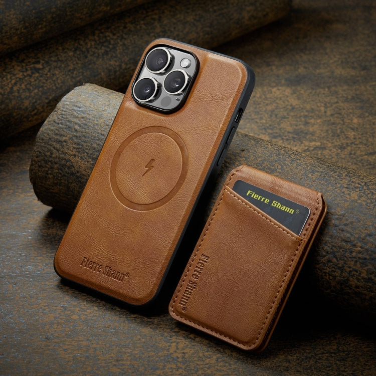 For iPhone 16 Pro Fierre Shann Oil Wax Cow Leather Magnetic Card Holder Phone Case(Brown) - iPhone 16 Pro Cases by FIERRE SHANN | Online Shopping UK | buy2fix