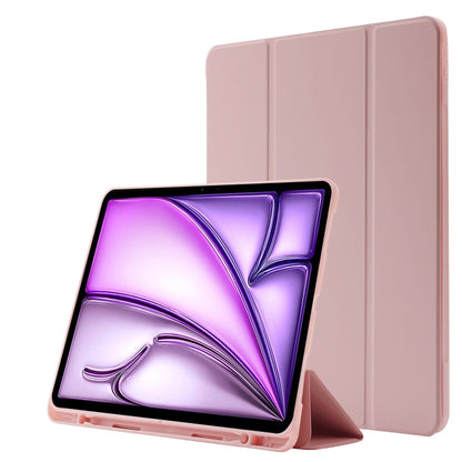 For iPad Air 13 2024 Skin Feel Tri-fold Leather Tablet Case with Pen Slot(Pink) - iPad Air 13 2024 Cases by buy2fix | Online Shopping UK | buy2fix