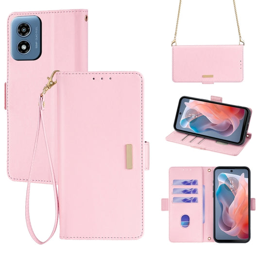 For Motorola Moto G Play 4G 2024 Crossbody Chain Leather Phone Case(Pink) - Motorola Cases by buy2fix | Online Shopping UK | buy2fix