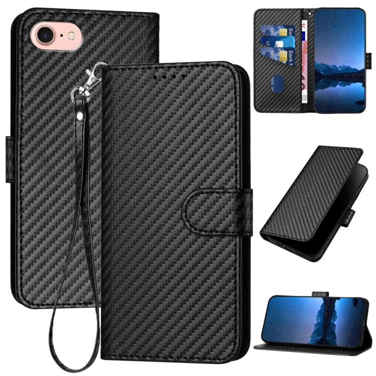 For iPhone SE 2024 YX0070 Carbon Fiber Buckle Leather Phone Case with Lanyard(Black) - More iPhone Cases by buy2fix | Online Shopping UK | buy2fix