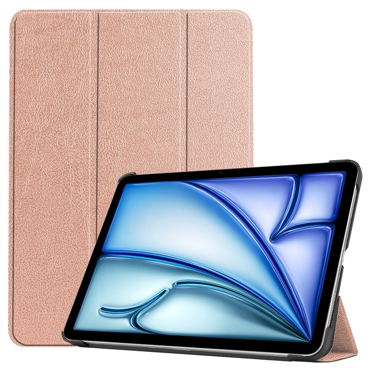 For iPad Air 11 2024 Custer Pure Color 3-Fold Holder Smart Leather Tablet Case(Rose Gold) - iPad Air 11 2024 Cases by buy2fix | Online Shopping UK | buy2fix