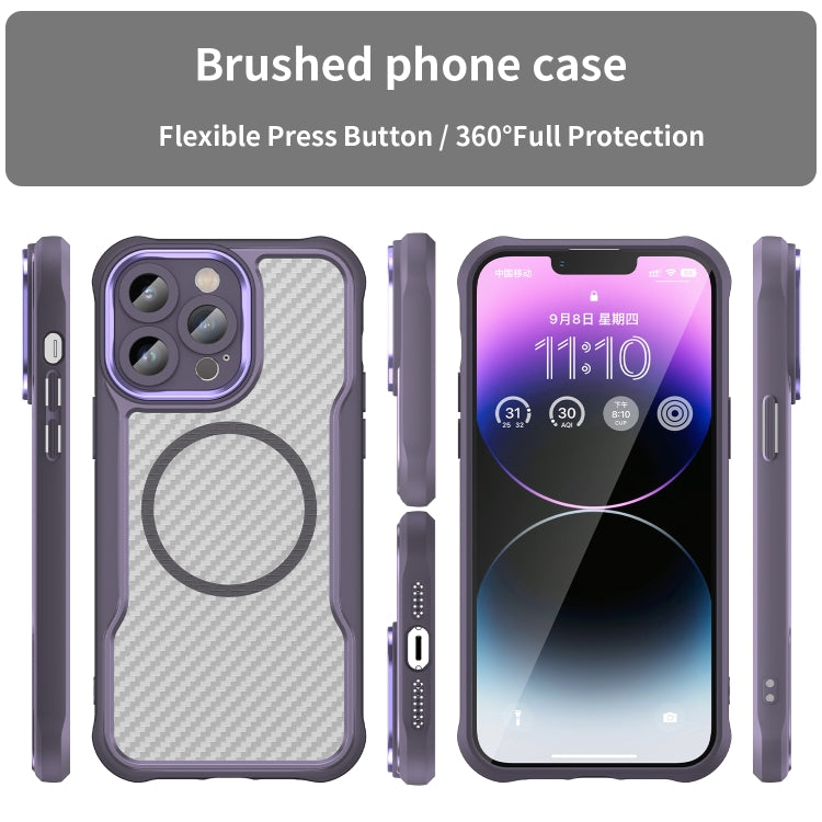 For iPhone 14 / 13 Carbon Fiber Texture MagSafe Translucent Phone Case(Purple) - iPhone 14 Cases by buy2fix | Online Shopping UK | buy2fix