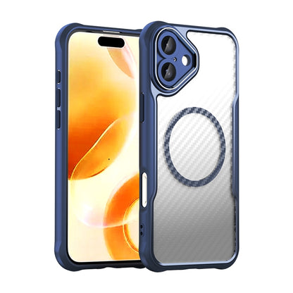 For iPhone 16 Plus Carbon Fiber Texture MagSafe Translucent Phone Case(Blue) - iPhone 16 Plus Cases by buy2fix | Online Shopping UK | buy2fix