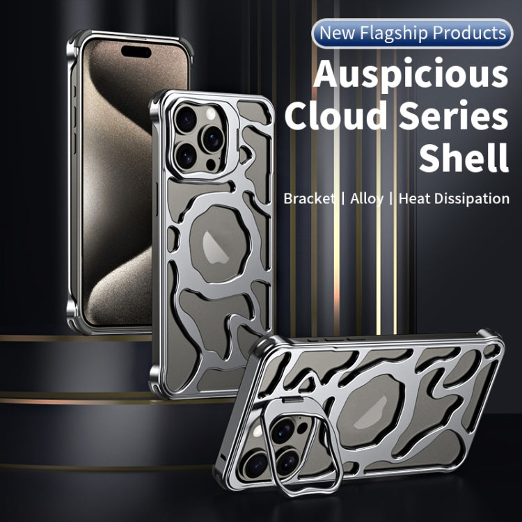 For iPhone 14 Pro Max Auspicious Cloud Series MagSafe Metal Phone Case with Bracket(Silver) - iPhone 14 Pro Max Cases by buy2fix | Online Shopping UK | buy2fix