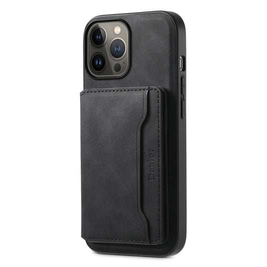 For iPhone 13 Pro Max Denior D13 Retro Texture Leather MagSafe Card Bag Phone Case(Black) - iPhone 13 Pro Max Cases by Denior | Online Shopping UK | buy2fix