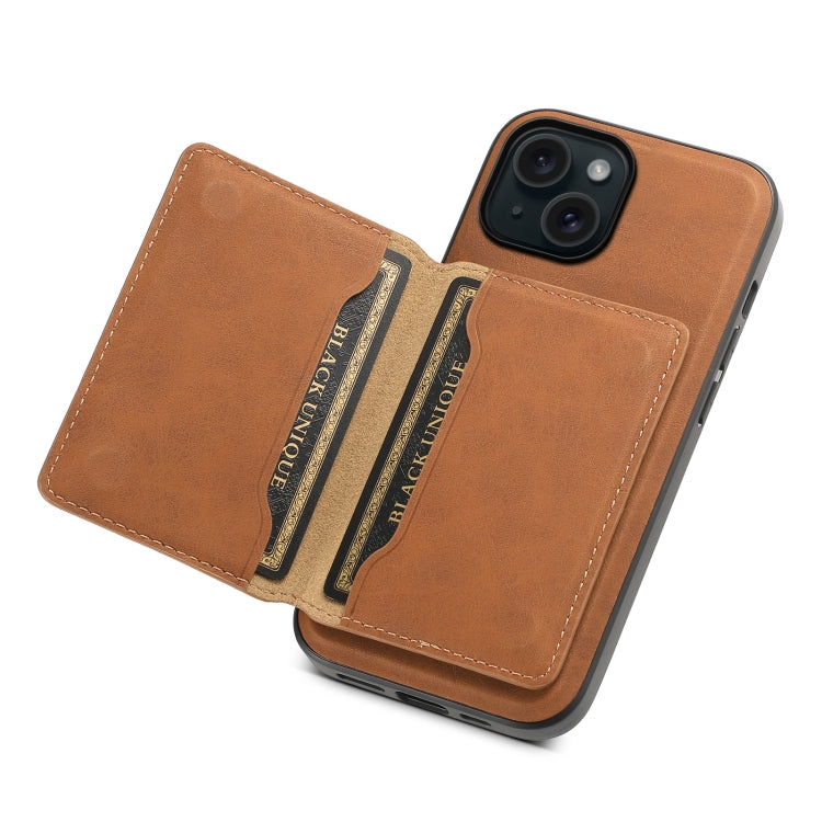 For iPhone 15 Denior D13 Retro Texture Leather MagSafe Card Bag Phone Case(Brown) - iPhone 15 Cases by Denior | Online Shopping UK | buy2fix