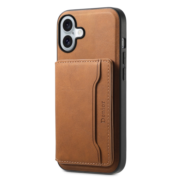 For iPhone 16 Plus Denior D13 Retro Texture Leather MagSafe Card Bag Phone Case(Brown) - iPhone 16 Plus Cases by Denior | Online Shopping UK | buy2fix