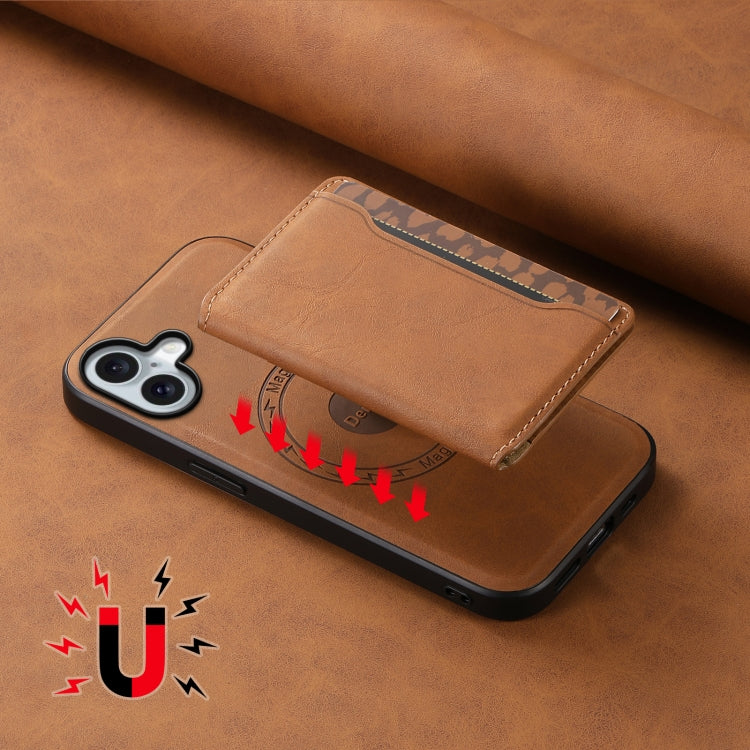 For iPhone 16 Plus Denior D13 Retro Texture Leather MagSafe Card Bag Phone Case(Brown) - iPhone 16 Plus Cases by Denior | Online Shopping UK | buy2fix