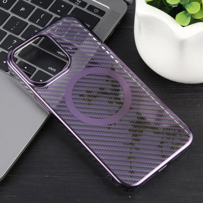 For iPhone 15 6D Plated Carbon Fiber Clear Magsafe PC Phone Case(Aurora Purple) - iPhone 15 Cases by buy2fix | Online Shopping UK | buy2fix