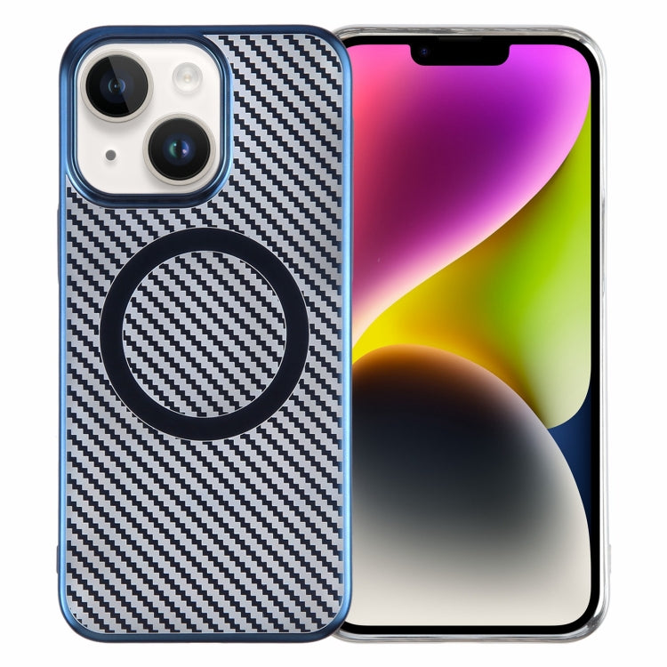 For iPhone 14 Plus 6D Plated Carbon Fiber Clear Magsafe PC Phone Case(Dream Blue) - iPhone 14 Plus Cases by buy2fix | Online Shopping UK | buy2fix