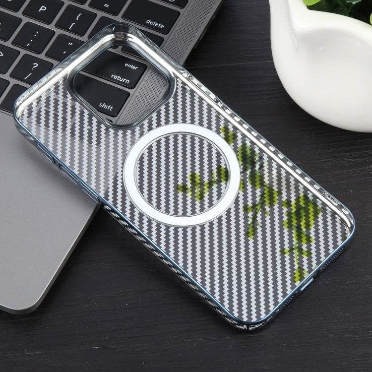 For iPhone 14 Plus 6D Plated Carbon Fiber Clear Magsafe PC Phone Case(Dream Blue) - iPhone 14 Plus Cases by buy2fix | Online Shopping UK | buy2fix