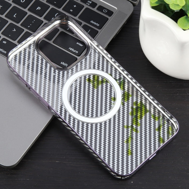 For iPhone 14 Pro 6D Plated Carbon Fiber Clear Magsafe PC Phone Case(Aurora Purple) - iPhone 14 Pro Cases by buy2fix | Online Shopping UK | buy2fix