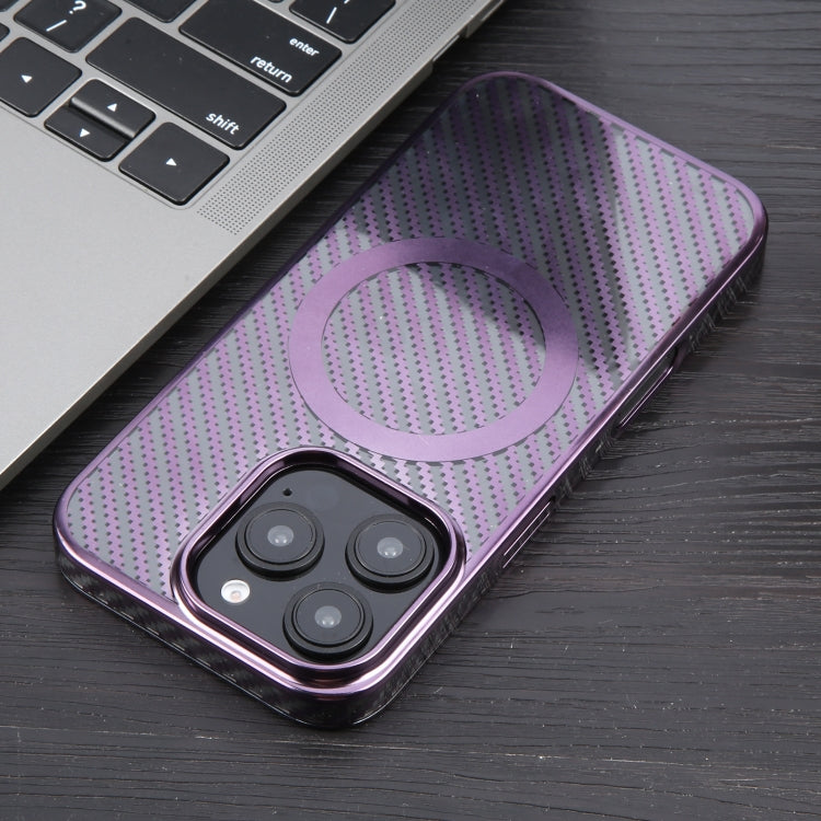 For iPhone 16 Pro Max 6D Plated Carbon Fiber Clear Magsafe PC Phone Case(Aurora Purple) - iPhone 16 Pro Max Cases by buy2fix | Online Shopping UK | buy2fix