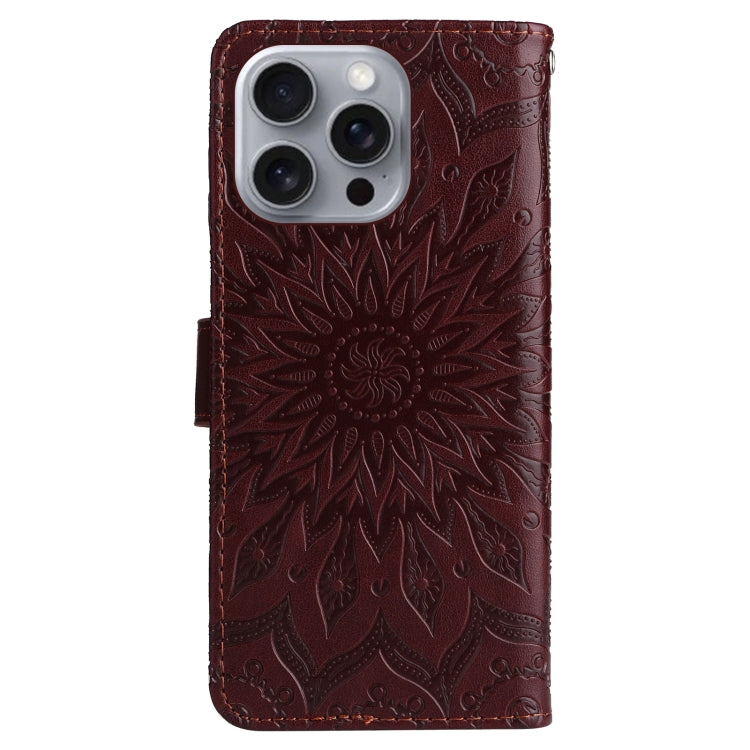 For iPhone 16 Pro Max Embossed Sunflower Pattern Flip Leather Phone Case(Brown) - iPhone 16 Pro Max Cases by buy2fix | Online Shopping UK | buy2fix