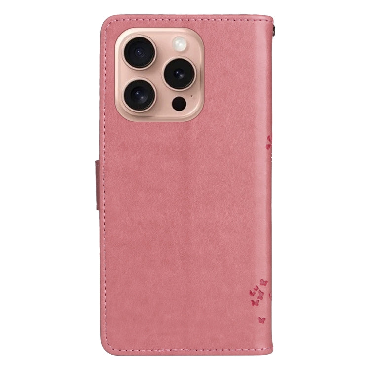 For iPhone 16 Pro Tree & Cat Embossed Pattern Flip Leather Phone Case(Pink) - iPhone 16 Pro Cases by buy2fix | Online Shopping UK | buy2fix