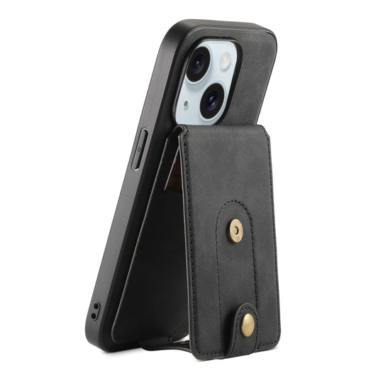 For iPhone 15 Plus Denior D14 NK Retro Pattern MagSafe Magnetic Card Holder Leather Phone Case(Black) - iPhone 15 Plus Cases by Denior | Online Shopping UK | buy2fix