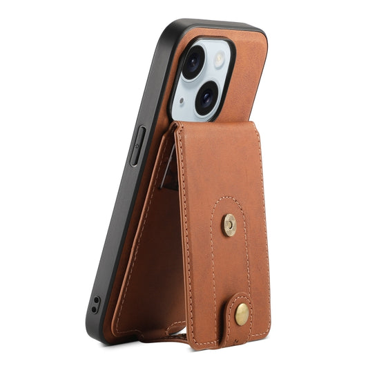 For iPhone 15 Denior D14 NK Retro Pattern MagSafe Magnetic Card Holder Leather Phone Case(Brown) - iPhone 15 Cases by Denior | Online Shopping UK | buy2fix