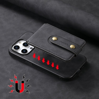 For iPhone 14/13 Denior D14 NK Retro Pattern MagSafe Magnetic Card Holder Leather Phone Case(Black) - iPhone 14 Cases by Denior | Online Shopping UK | buy2fix