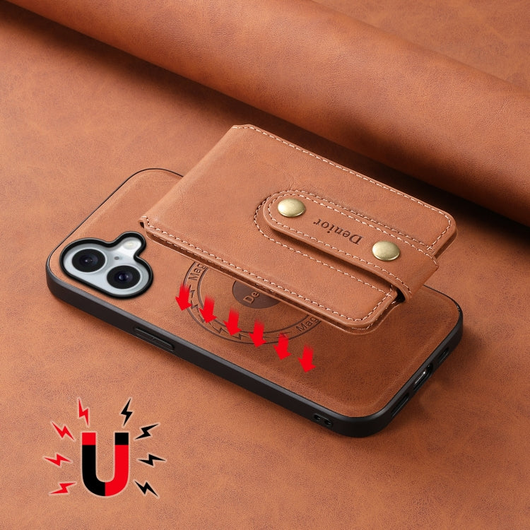 For iPhone 16 Denior D14 NK Retro Pattern MagSafe Magnetic Card Holder Leather Phone Case(Brown) - iPhone 16 Cases by Denior | Online Shopping UK | buy2fix