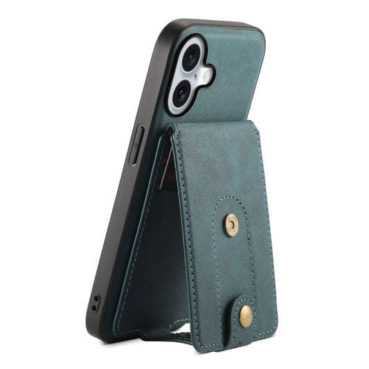 For iPhone 16 Denior D14 NK Retro Pattern MagSafe Magnetic Card Holder Leather Phone Case(Blue) - iPhone 16 Cases by Denior | Online Shopping UK | buy2fix