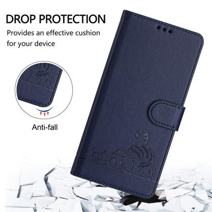 For Motorola Moto G 5G 2024 Global Cat Rat Embossed Pattern RFID Leather Phone Case with Lanyard(Blue) - Motorola Cases by buy2fix | Online Shopping UK | buy2fix