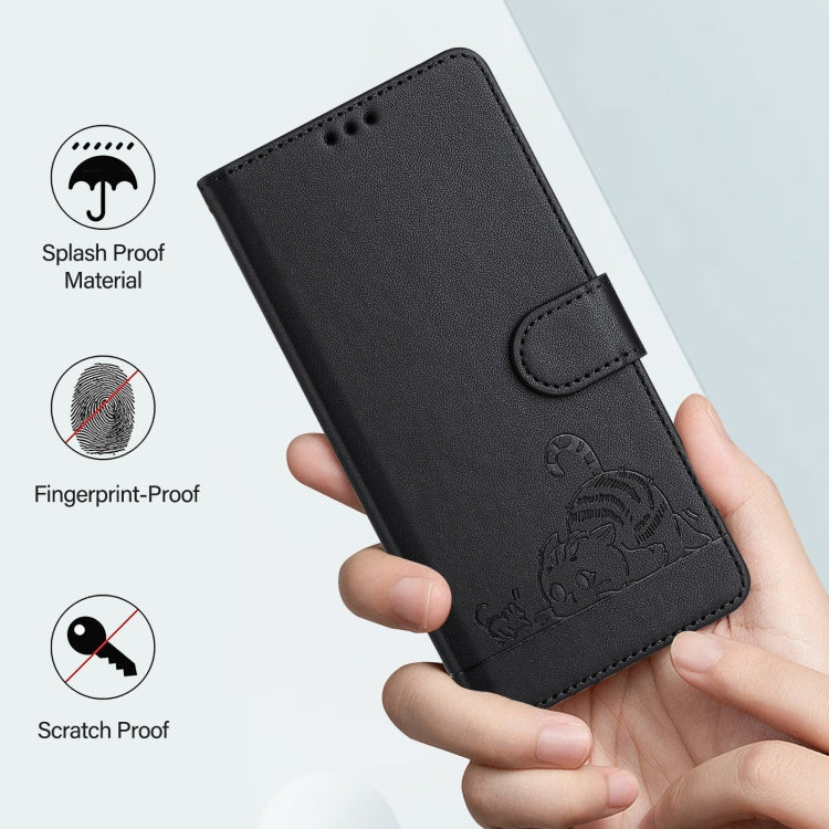 For Motorola Moto G Stylus 5G 2024 Cat Rat Embossed Pattern RFID Leather Phone Case with Lanyard(Black) - Motorola Cases by buy2fix | Online Shopping UK | buy2fix