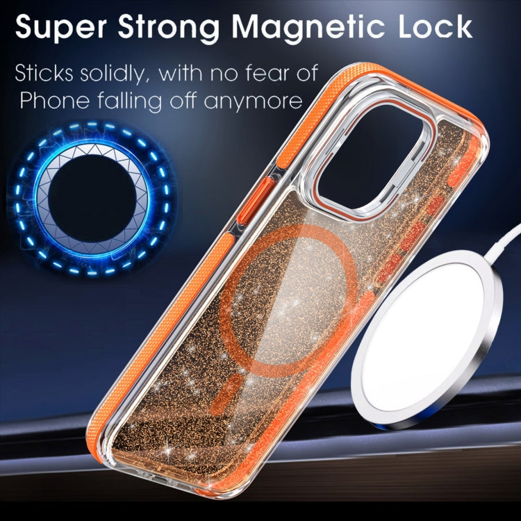 For iPhone 11 Pro Max Two-color Glitter Powder Lens Holder Magsafe Phone Case(White) - iPhone 11 Pro Max Cases by buy2fix | Online Shopping UK | buy2fix