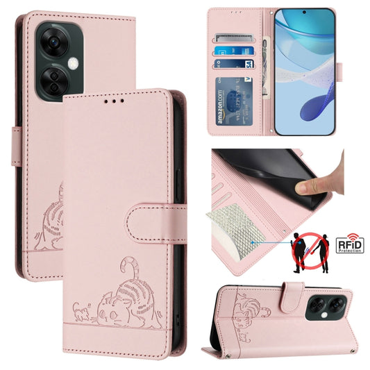 For OnePlus Nord N30 Cat Rat Embossed Pattern RFID Leather Phone Case with Lanyard(Pink) - OnePlus Cases by buy2fix | Online Shopping UK | buy2fix