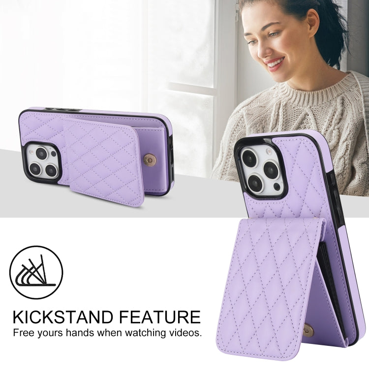 For iPhone 16 Pro Max YM015 Crossbody Rhombic Card Bag RFID Phone Case(Light Purple) - iPhone 16 Pro Max Cases by buy2fix | Online Shopping UK | buy2fix