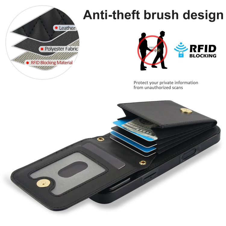 For iPhone 16 Plus YM015 Crossbody Rhombic Card Bag RFID Phone Case(Black) - iPhone 16 Plus Cases by buy2fix | Online Shopping UK | buy2fix