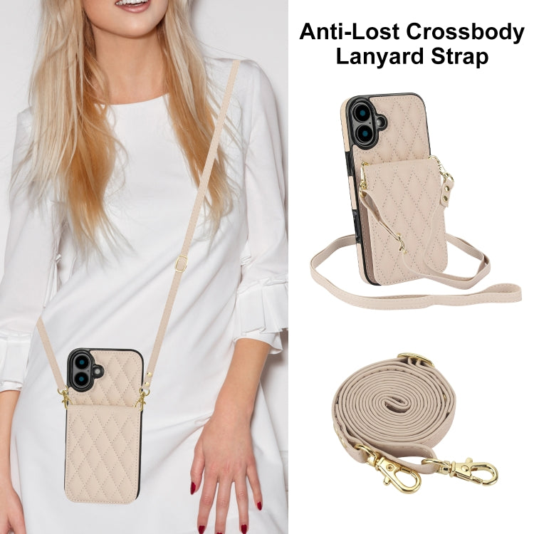 For iPhone 16 YM015 Crossbody Rhombic Card Bag RFID Phone Case(White) - iPhone 16 Cases by buy2fix | Online Shopping UK | buy2fix