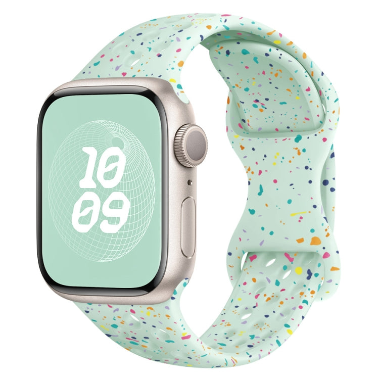 For Apple Watch SE 44mm Hole Style Butterfly Buckle Camouflage Silicone Watch Band(Light Mint) - Watch Bands by buy2fix | Online Shopping UK | buy2fix