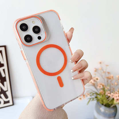 For iPhone 15 Pro J2 High Transparent MagSafe Magnetic Frame Holder Phone Case(Orange) - iPhone 15 Pro Cases by buy2fix | Online Shopping UK | buy2fix