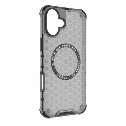 For iPhone 16 Plus Honeycomb Magnetic Ring Shockproof Phone Case(Black) - iPhone 16 Plus Cases by buy2fix | Online Shopping UK | buy2fix