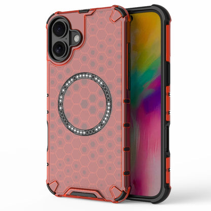 For iPhone 16 Plus Honeycomb Magnetic Ring Shockproof Phone Case(Red) - iPhone 16 Plus Cases by buy2fix | Online Shopping UK | buy2fix