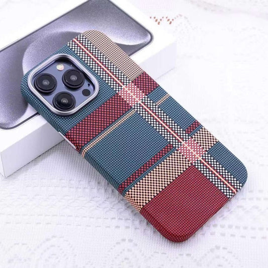 For iPhone 12 Pro Max Kevlar Carbon Fiber Texture MagSafe Magnetic Phone Case(Red Green Checkered) - iPhone 12 Pro Max Cases by buy2fix | Online Shopping UK | buy2fix